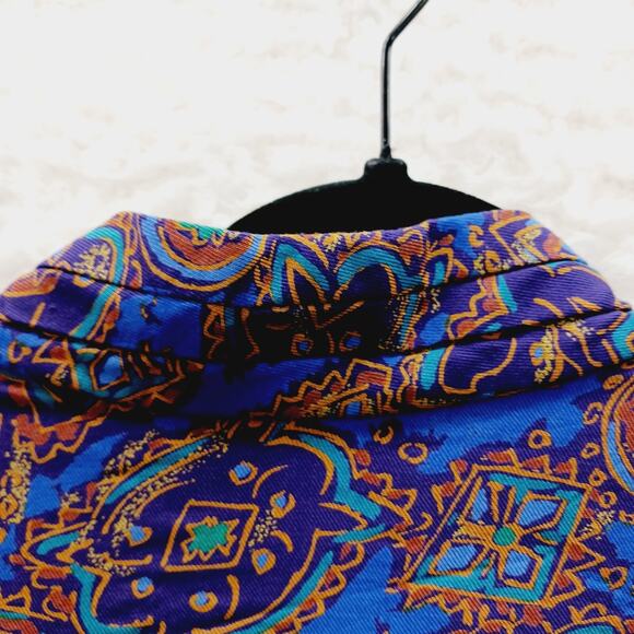 Pendleton Blouse Size 8 Blue Gold Paisley Boho Luxe Art Teacher Witchy Office - Picture 8 of 16